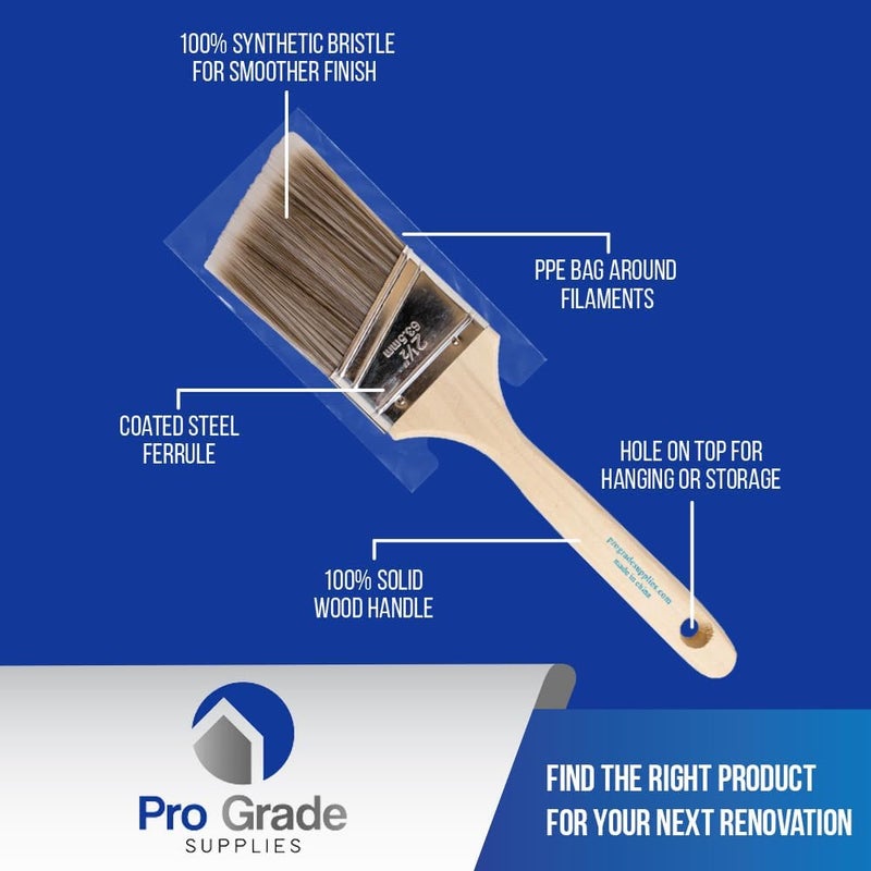 Pro-Grade , Paint Brushes, 5-Piece, Paint Brush Set: Flat & Angle Brushes for Latex and Oil Paints, Stains, Interior & Exterior Home Improvement - Image 3